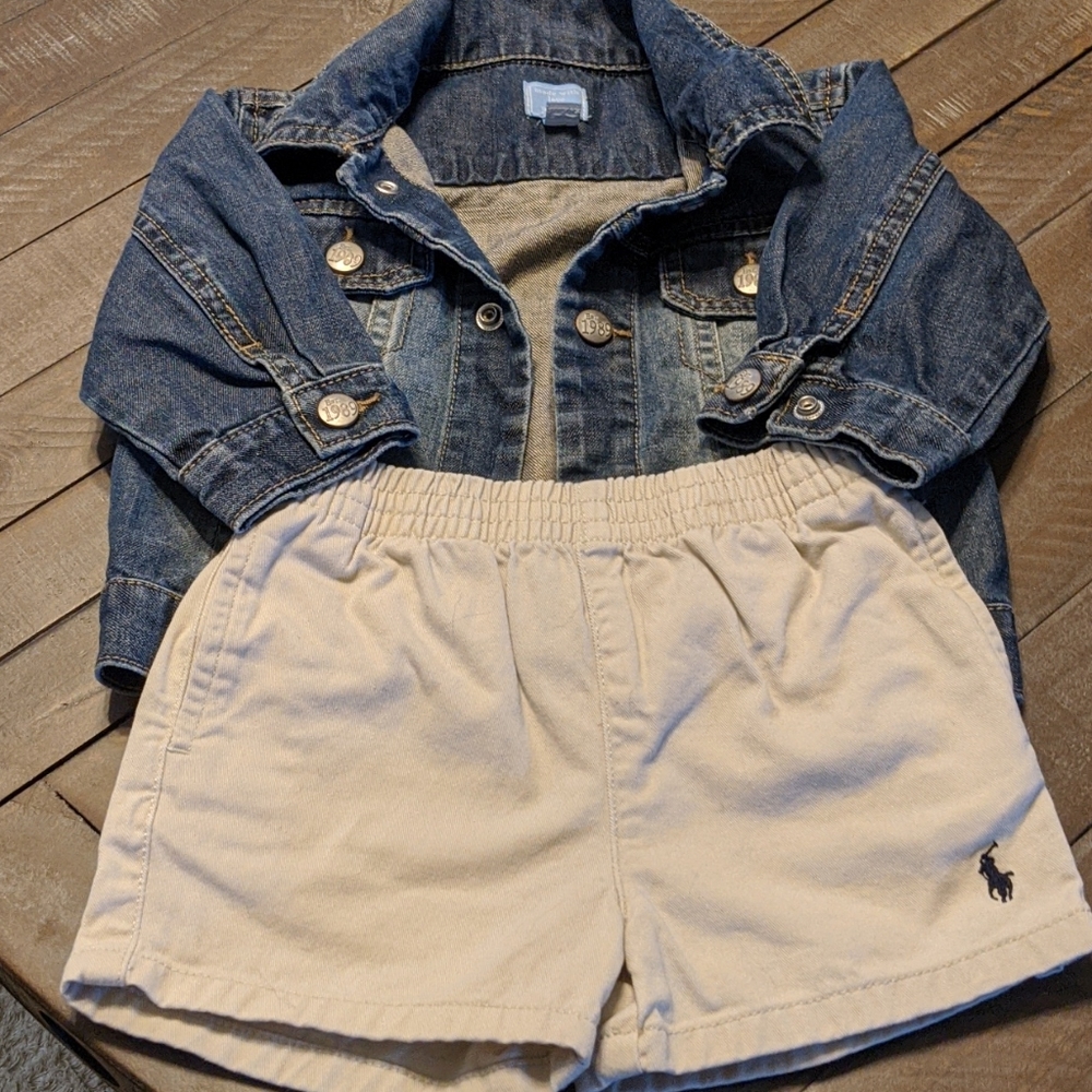 2piece lot 9mos polo shorts 9-12 mos denim jacket